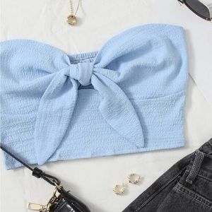 A baby blue quitie knot front shirred back tube top from SHEIN size small (4)